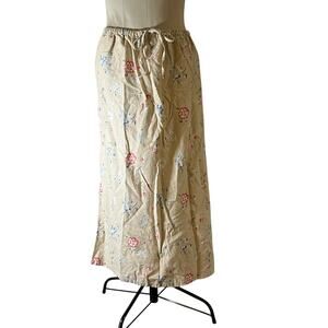 Vtg Y2K 2000s Floral Linen Maxi Skirt Sz L Cottagecore Fairycore Romantic